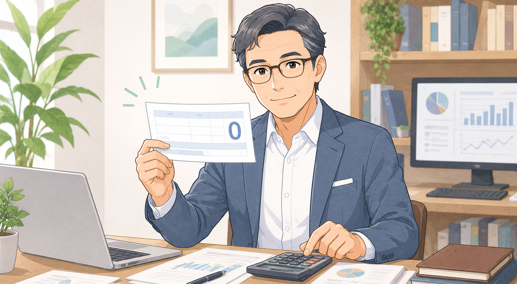 会社オーナー社長が自宅オフィスで役員報酬を計算し、給与明細で税金ゼロを確認